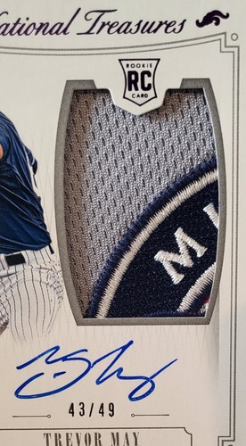 43/49 2019 NATIONAL TREASURES Trevor May GU TWINS LOGO PATCH RELIC RPA AUTO RC - Picture 2 of 3