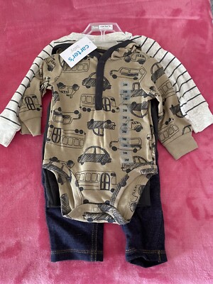 NEW Carters Baby Boy Piece Outfit Size Months Cars Grey