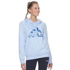 Women's Adidas Badge Of Sport Floral Logo Hoodie SIZE SMALL PASTEL LIGHT BLUE