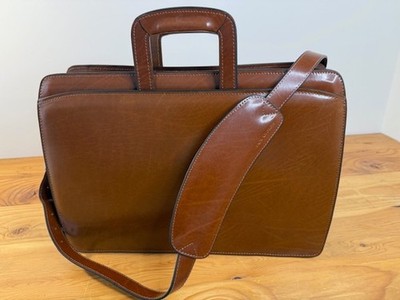 Jack Georges Elements Leather Briefcase Top Zip With Shoulder Strap, Cognac