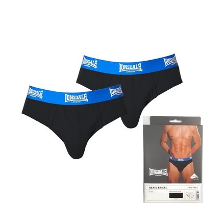 Lonsdale Mens Briefs 2 Pack Black Blue Cotton Underwear Logo Waistband BNWT New