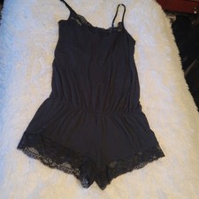 Frederick's of Hollywood Black Lace-Trim Sleep Romper Size Small Vintage