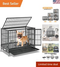 37-Inch Escape-Proof Heavy Duty Dog Crate with Lockable Wheels Removable Tray