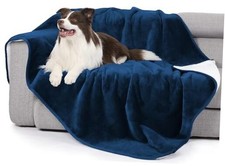 Waterproof Bed Blanket, Reversible Sherpa Fleece Throw 60x80 inches Navy Blue