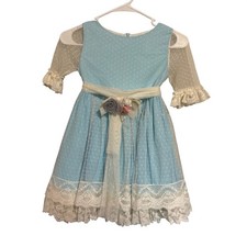 Pettigirl Girls Blue Swiss Dot Lace Tulle Party Dress Flower Girl Size 8