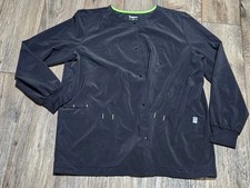 Scrubstar Womens Scrub Jacket Snap front long sleeve Black Neon Green trim Large