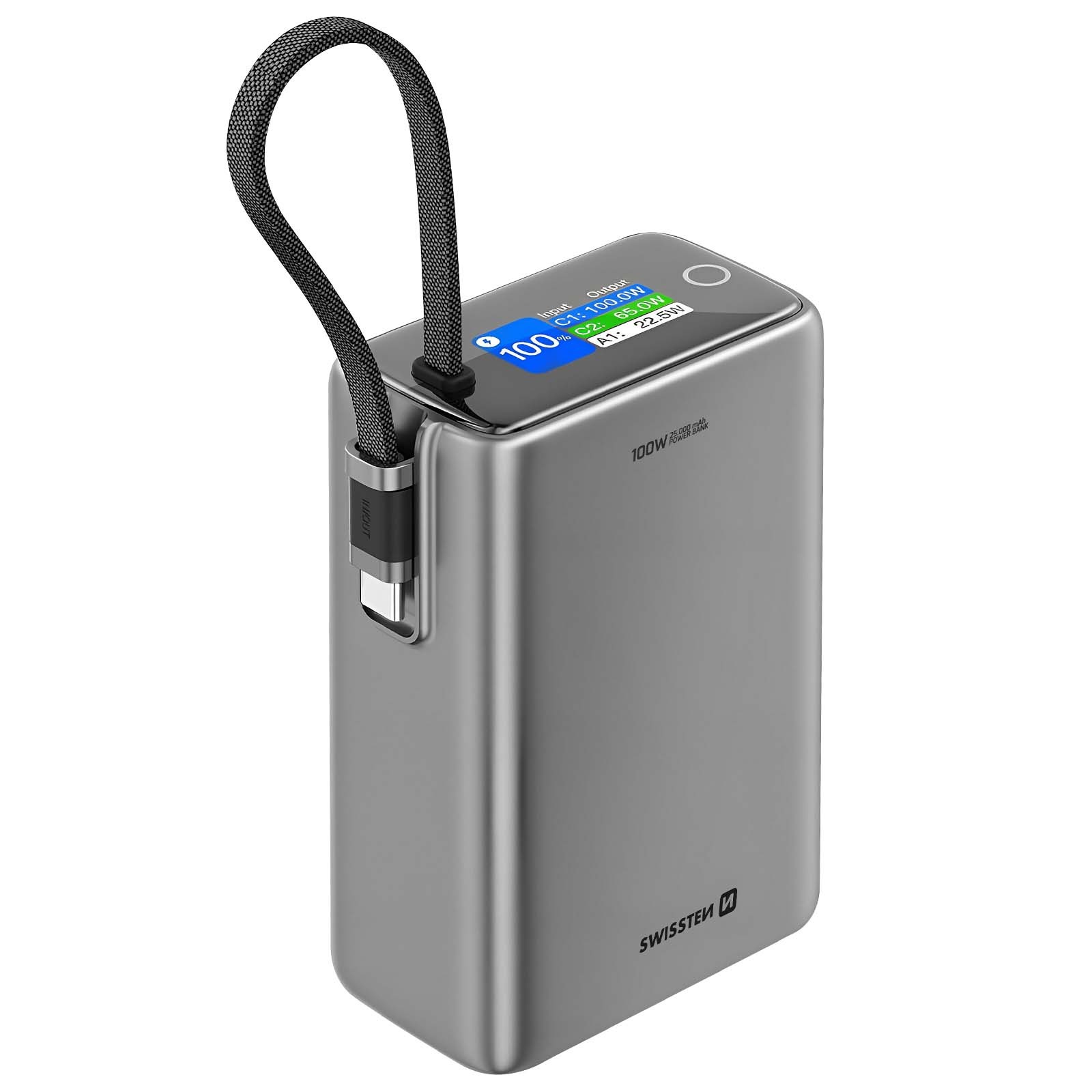 Batterie nomade Swissten 25000mAh pour travailler en voyage sur MacBook, gris