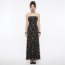 Vintage Nicole Miller Silk Dress, XS / S Black Pink Embroidered Floral Y2K Maxi