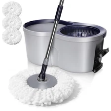Spin Mop and Bucket Set,EasyWring Microfiber Spin Mop with 3 Mop Pads,Pedal S...