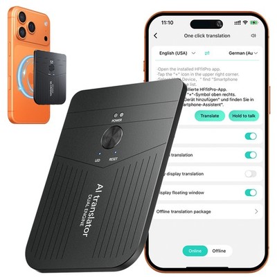 AI Language Translator Device Magnetic Real-Time 136 Languages Translator
