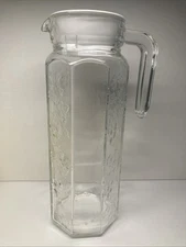 Ivy Vine Embossed Glass Octagon Slim Pitcher And Handle Plastic Lid