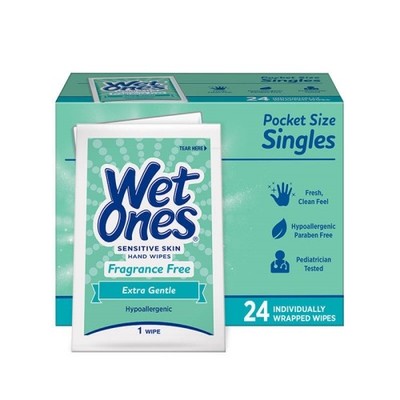 Wet Ones Sensitive Skin Hand & Face Wipes Fragrance Free 24 Individually Wrapped