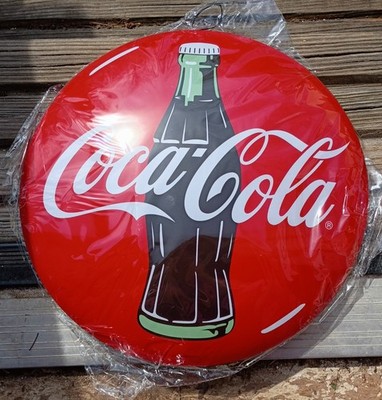 16'' Coca Cola Metal Dome sign with glass bottle