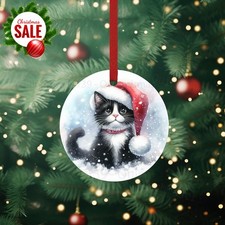 Personalized Tuxedo Cat Holiday Ornament.