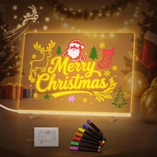 LED Note Board, 13.8''×9.8'' Acrylic Dry Erase Board with 7 Colors of Light, ...