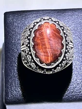 Unique Men 925 Silver Ring Genuine Yemen Agate Aqeeq Bold design عقيق يمني