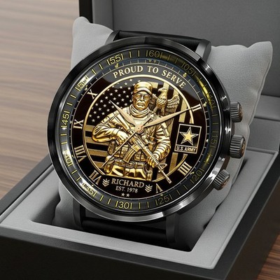 Proud To Serve Stainless Steel Men's Watch - Personalized Gifts For Veteran