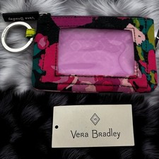 Vera Bradley Zip ID Case Lighten Up Floral Pink Interior