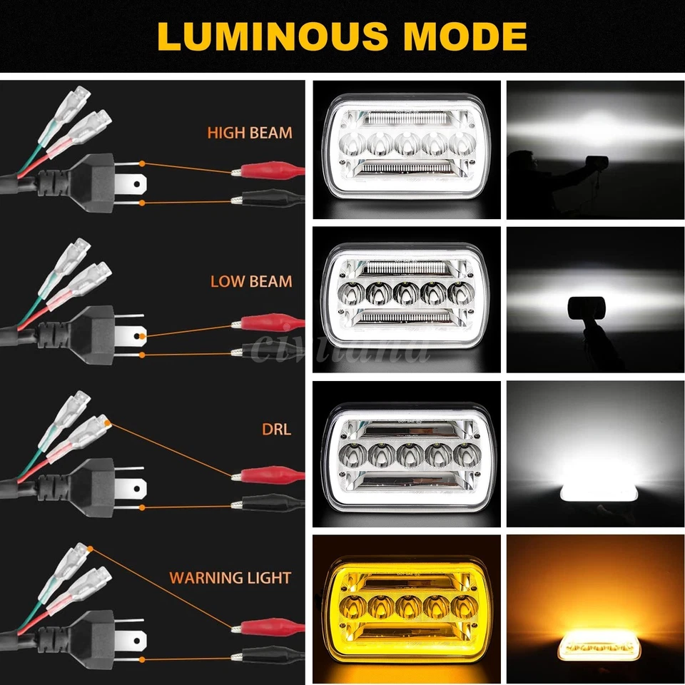 2Pcs 5x7" 7x6" LED High Low Beam Headlights For Ford E-150 E-250 E-350 Econoline Foto 3 de 4