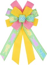 Happy Easter Large Wreath Bows for Front Door Decorations, Pink Yellow Holiday