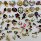 Lot of 50 Vintage ROSE FLOWER BROOCH Pins Rhinestone Enamel Costume Jewelry