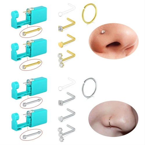 7pcs Nose Piercing Kit Disposable Piercing Gun Nose Rings Jewelry Tool Set - product listing photo