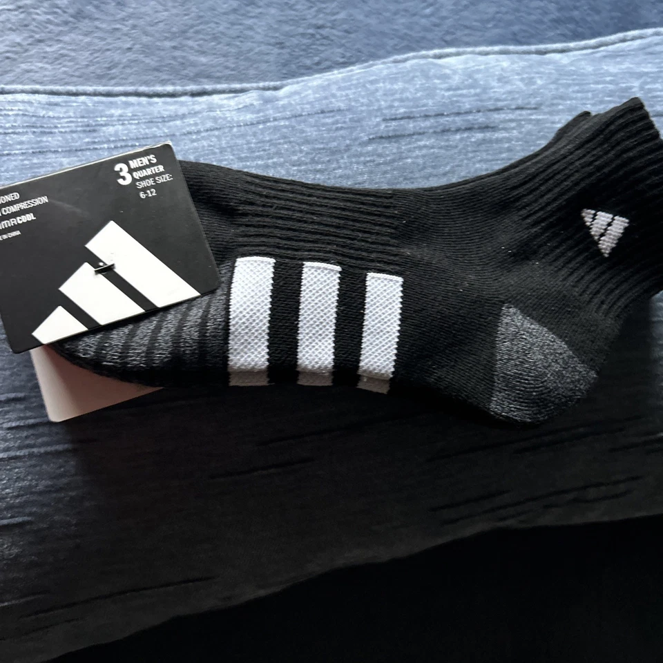 Мужские носки Adidas 3 пары мягкие четверть квадратного ярда большие (6-12) серые/черные - Изображение 2 из 4