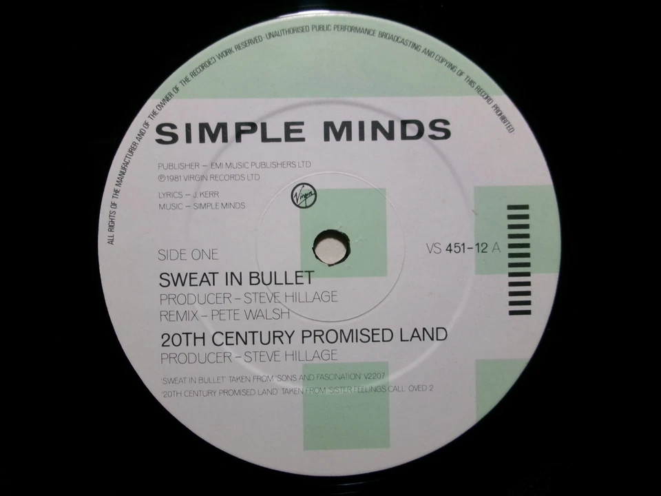 SIMPLE MINDS SWEAT IN BULLET VIRGIN VS 451 12 NEW WAVE POP ROCK - Image 2 of 3