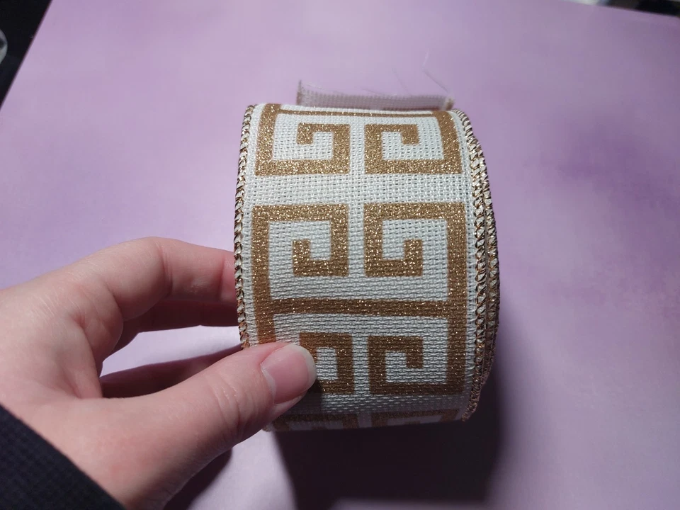 Beautiful Gold/Cream Greek Key Ribbon Roll - Image 3 of 4
