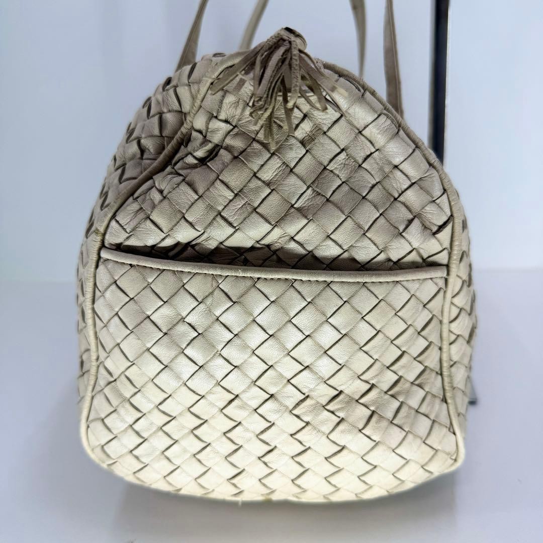 BOTTEGA VENETA Leather Handbag Beige Intrecciato Woven Tote Classic Authentic thumbnail 6