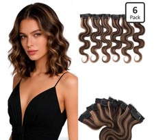 Real Human Hair 6 PCS 6 Clip in Extensions Highlight Wavy Human Hair 10" 2RP6