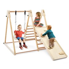 Indoor Jungle Gym 4 in 1 Foldable Wooden Montessori Baby Climbing Toys with S...