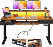 55" Electric Standing Desk Adjustable Height Sit Stand Desk w/ Storage Wood