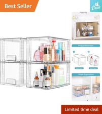 15 lbs Capacity: 4 Pack Large Stackable Clear Storage Drawers - Modern Design