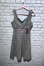 Intuitions, Women 10 (M), 100% Cotton Gray/Red Floral Cottagecore Side-Zip Boho