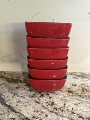 6 Home Trends Rave Red Square Ceramic Cereal Bowls No Chips/Scratches