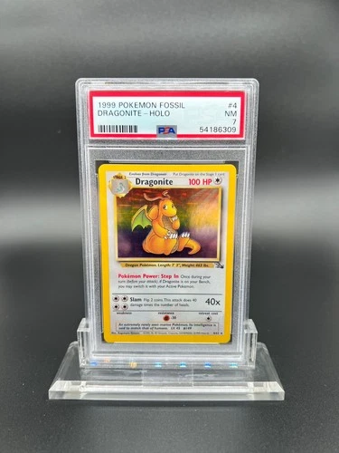 1999 Pokemon Fossil Dragonite Holo #4 PSA 7 NEAR MINT WotC Vintage 1999 Rare