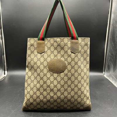 バッグ Gucci Vintage GG Supreme Tote Bag GUCCI Vintage GG Supreme Sherry Line Web Stripe Tote Bag Brown PVC