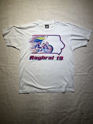 Vintage RAGBRAI T Shirt Size Large White XIX 1991 SINGLE STITCH Cycling USA Iowa