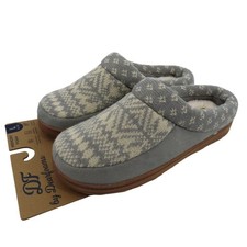 Dearfoams Large 9-10 Gray Sweater Knit Indoor Outdoor Memory Foam Slippers NEW