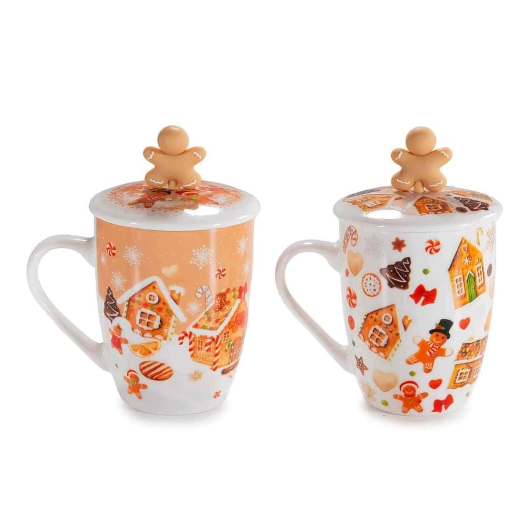 Taza De Té Navideña Hombre De Jengibre Con Tapa Y Filtro - 14ZERO3