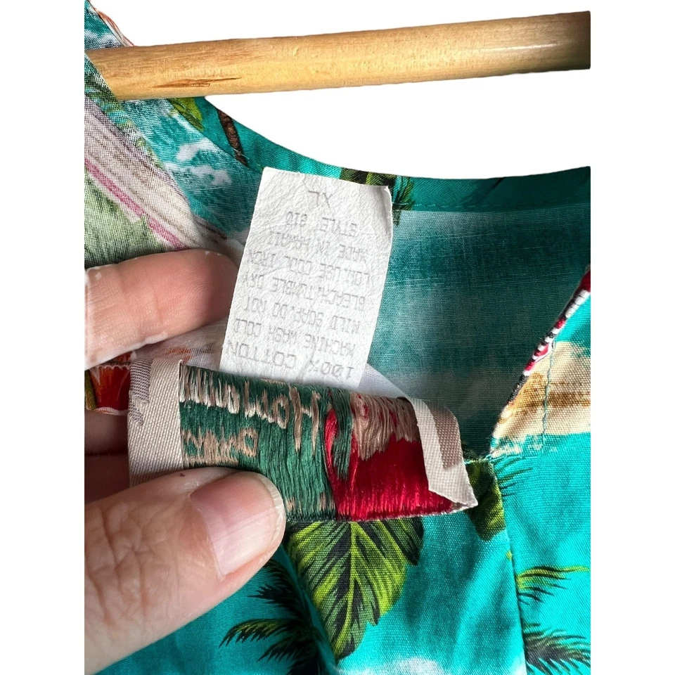 Vestido Hilo Hattie Hawaiano Niñas Sin Mangas Hasta la Rodilla Floral Verde Talla XL Foto 4 de 4