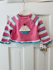 NWT Zubels Colorful Kids Sweater with Cupcake Design Size 6M Birthday 