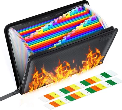 THINKTEX Feuerfeste Dokumentenmappe 24 Fächern, A4 Ordner Wasserfest Dokumententasche, Fä