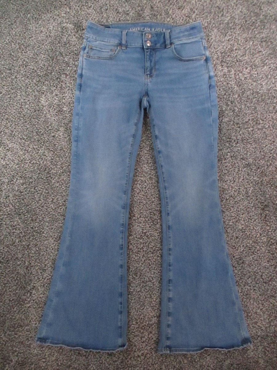 American Eagle Jeans Womens Blue Super Low-Rise Flare Stretch
