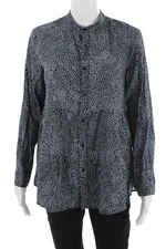 Pas De Calais Women Black Geometric High Neck Tunic Button-Up Size 34