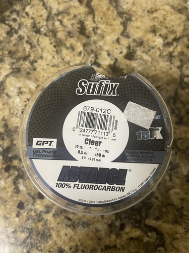 Sufix 679-012C Advance FluorocarbonLine, prueba de 12 libras, 200 yardas, transparente - Imagen 1 de 1