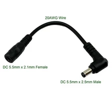 DC Power Plug 5.5mm x 2.5mm Male Right Angle To 5.5 x 2.1mm Female Adapter Cable
