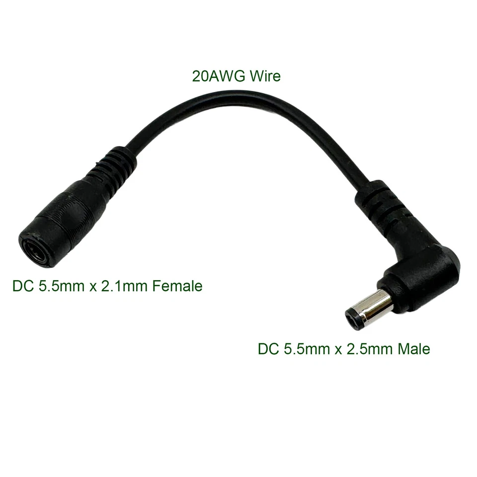 10 Right Angle 5.5mm x 2.5mm Male to 5.5mm x 2.1mm Female DC Power Adapter Cable - Image 3 of 4