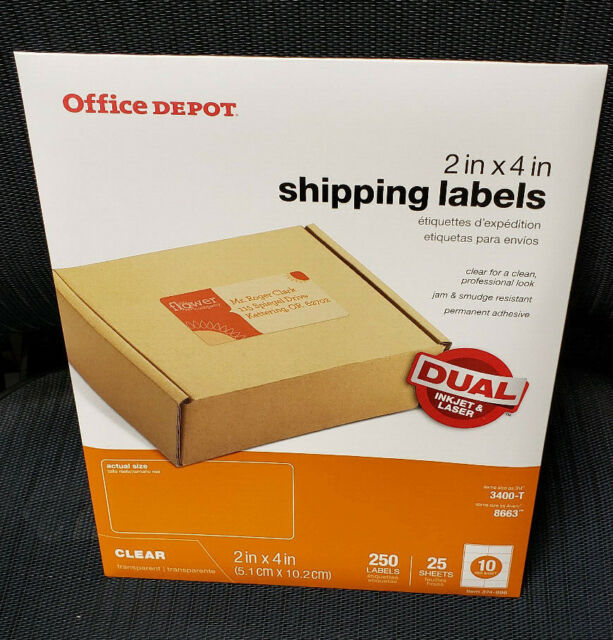 office-depot-2in-x-4-in-clear-shipping-labels-250-labels-25-sheets-ebay